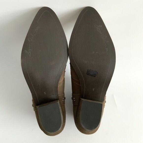 New Sam Edelman Suede Brian Studded Western Bootie Point-toe Taupe 8 - Picture 10 of 11